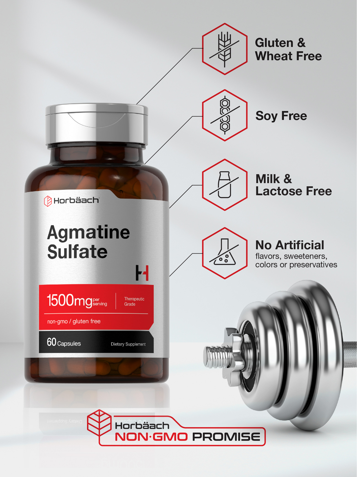 Agmatine Sulfate 1500mg | 60 Capsules | Pharmaceutical Grade | by Horbaach