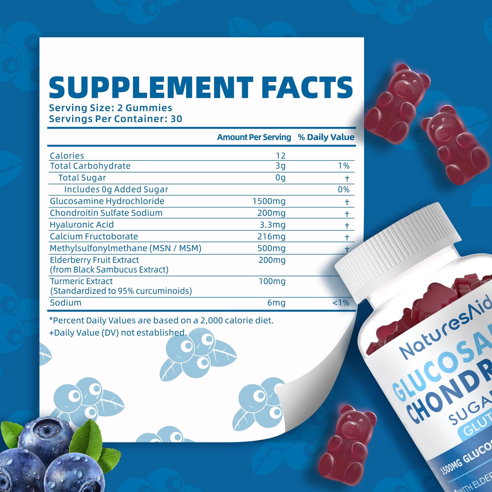 Natures Aid Glucosamine Chondroitin Gummies with MSM & 60 Count (Pack of 2)