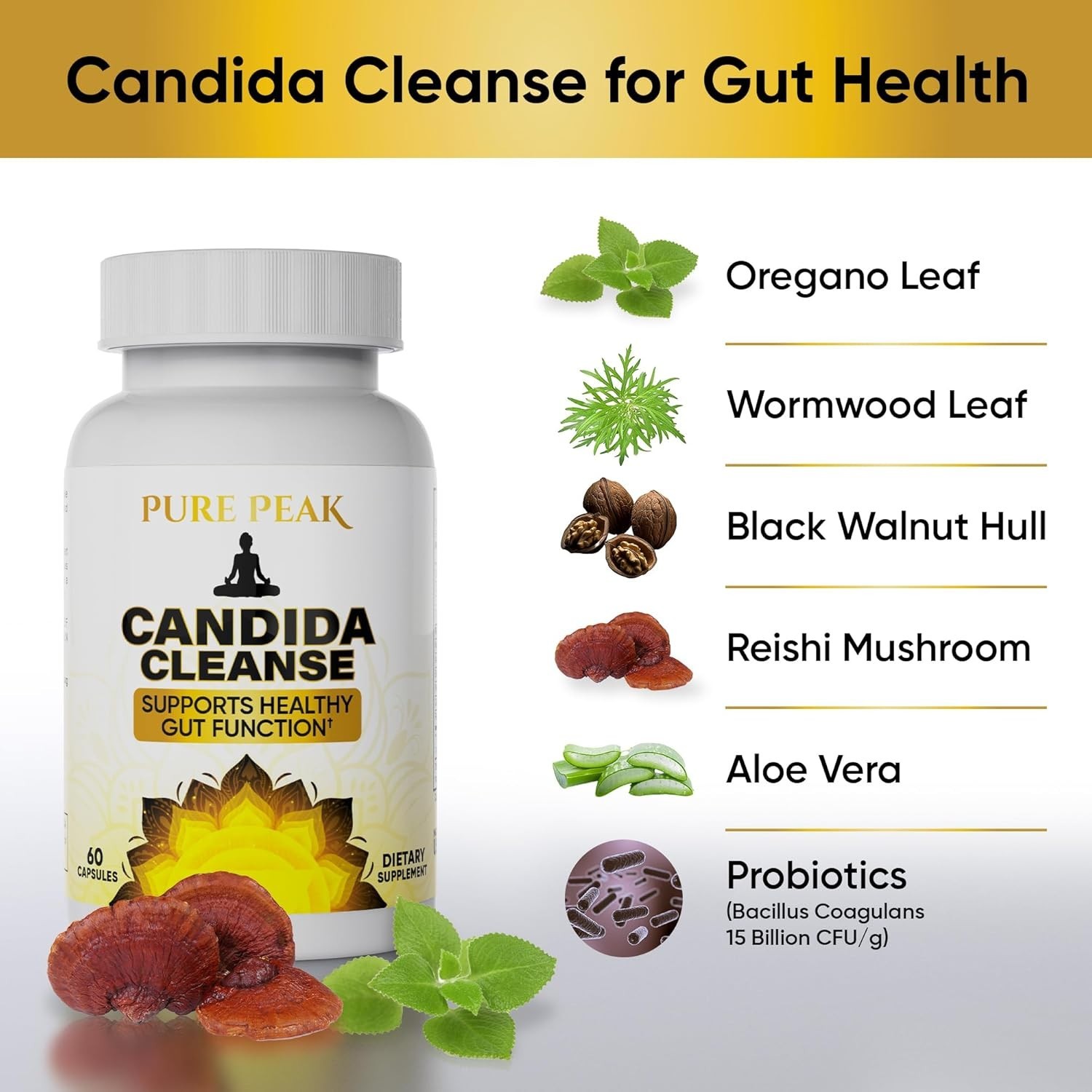 USPS Herbal Candida Detox Gut Support Caprylic Acid Oregano Wormwood Black Walnu