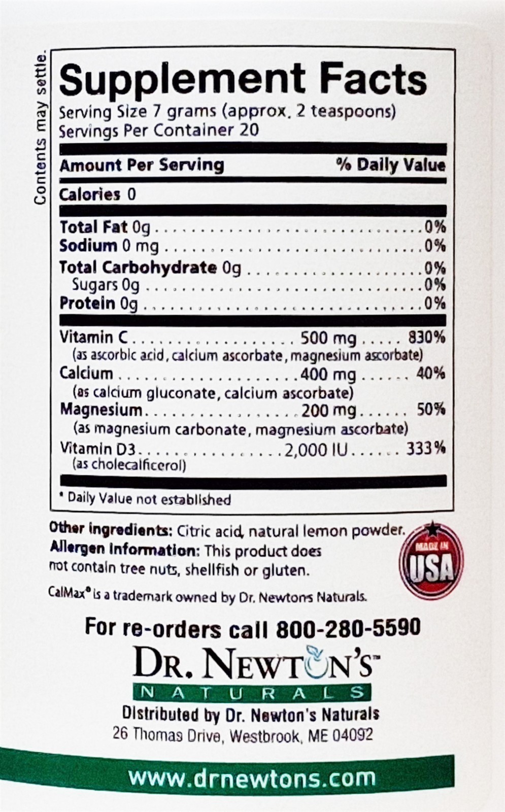 Dr. Newton’s Naturals CalMax Plus Supplement Vitamin C, D3, Calcium, Magnesium