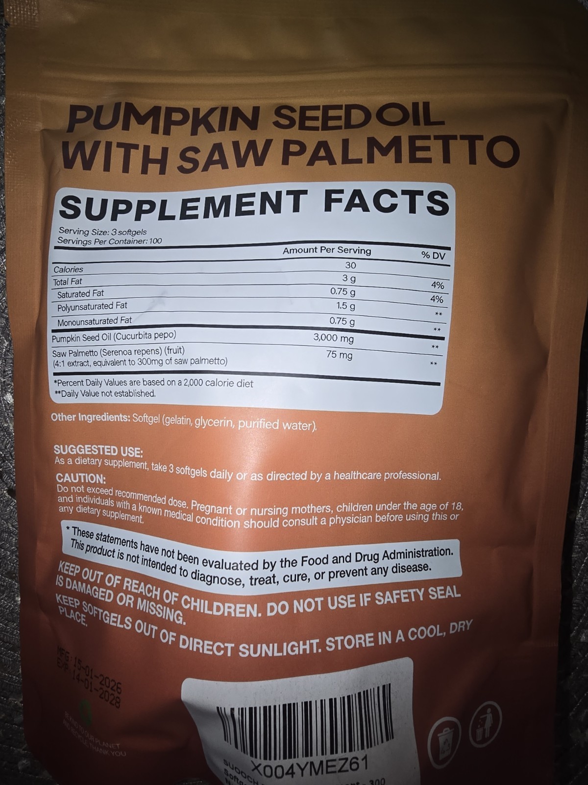 suooch Pumpkin Seed Oil + Saw Palmetto 3000mg 300 Softgels Prostate GMO-Free