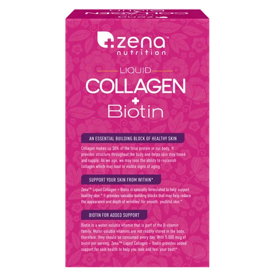 Zena Liquid Collagen + Biotin 30oz 90 Servings Mixed Berry Collagen EXP:08/27