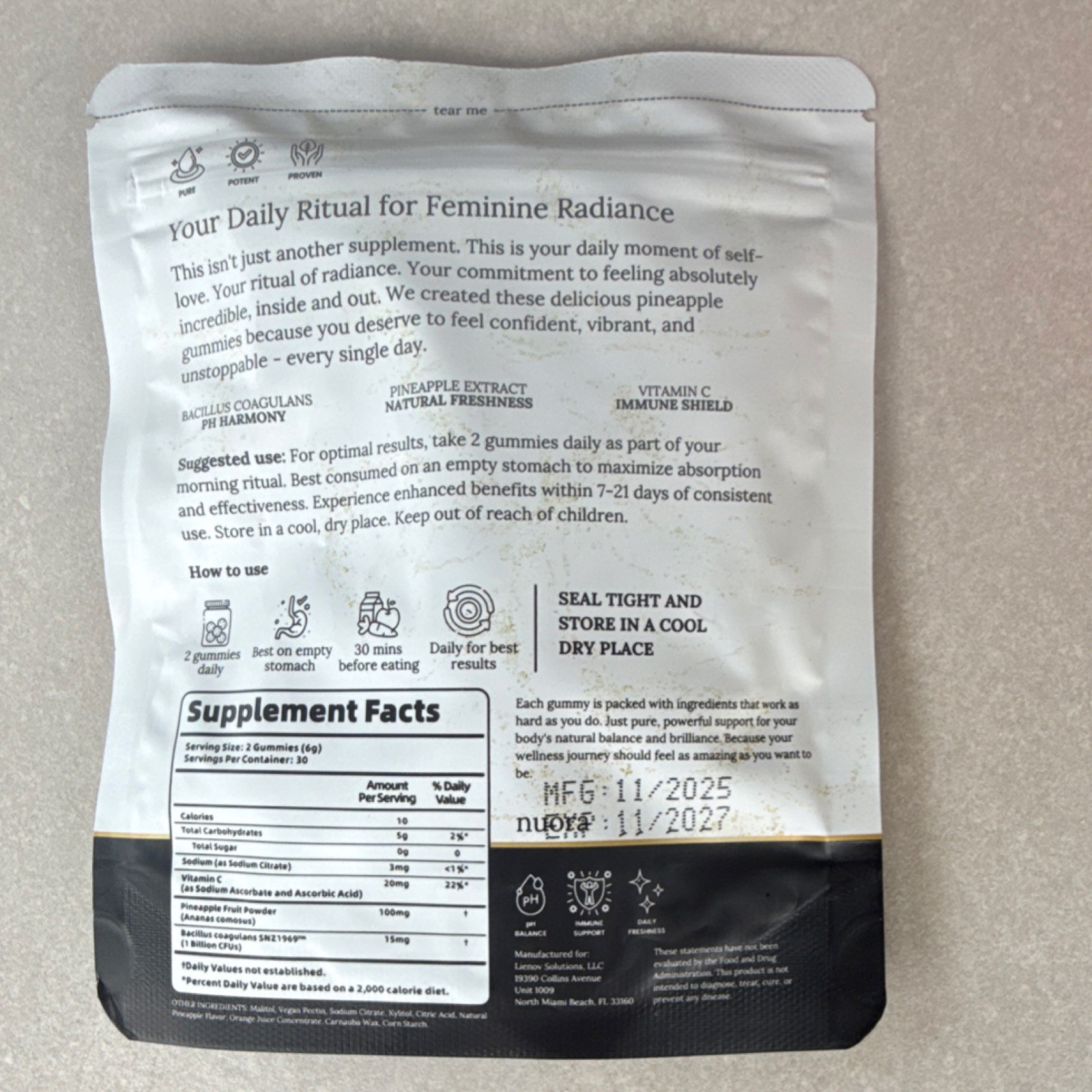 Nuora Feminine Gummies Pineapple Flavor 60 Ct Gut Health Immune Harmony