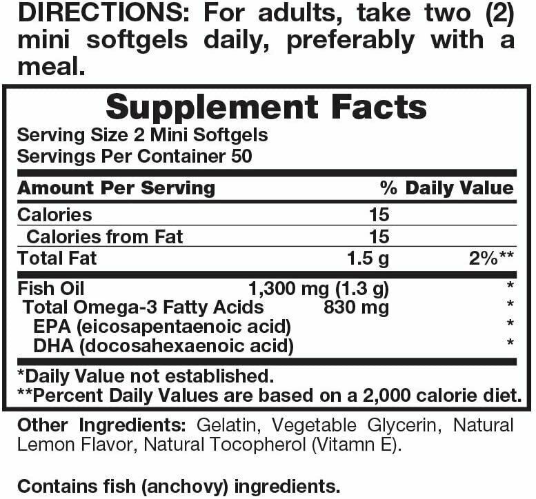 Nature’s Truth Premium Strength Lemon Flavor Mini Fish Oil Softgels 100 Count