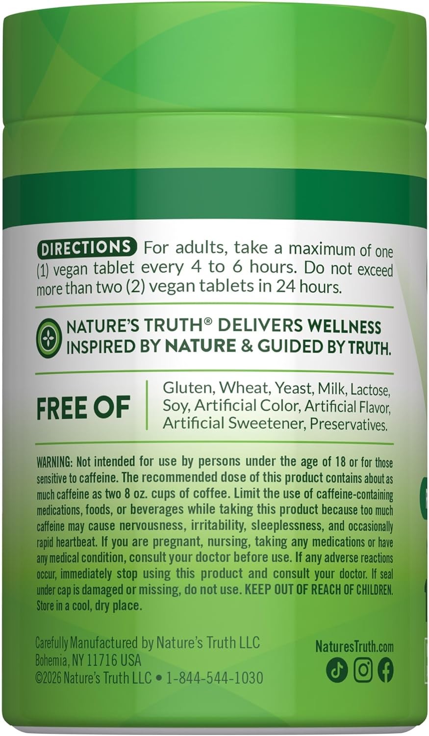 Caffeine Pills 200mg | 120 Tablets | with Green Tea Extract | by Nature’s Truth