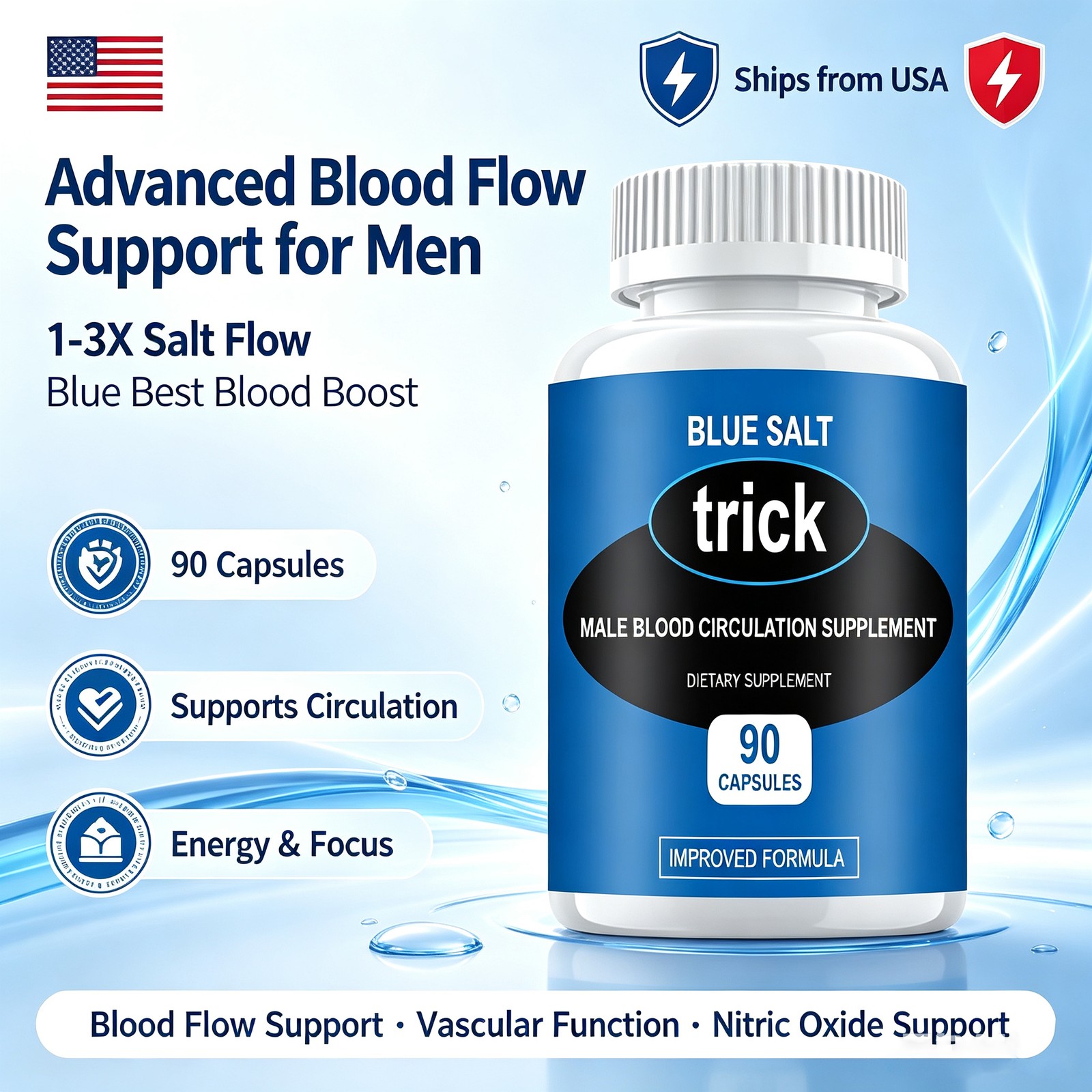 Men’s Circulation Support Supplement Blood Flow Vascular Health Formula Vitamin