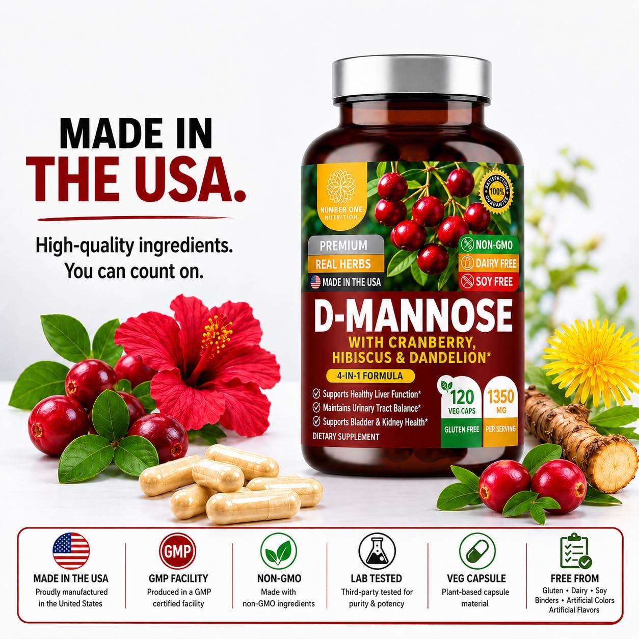 Premium D Mannose Supplement for Women and Men [Max 120 Count (Pack of 1)