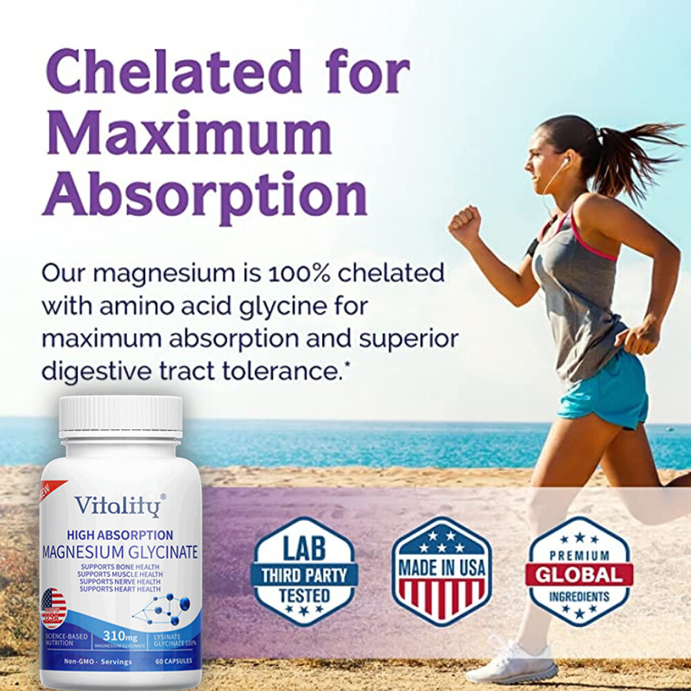 310MG High Absorption Magnesium Glycinate For Sleep, Stress Relief Support Bone