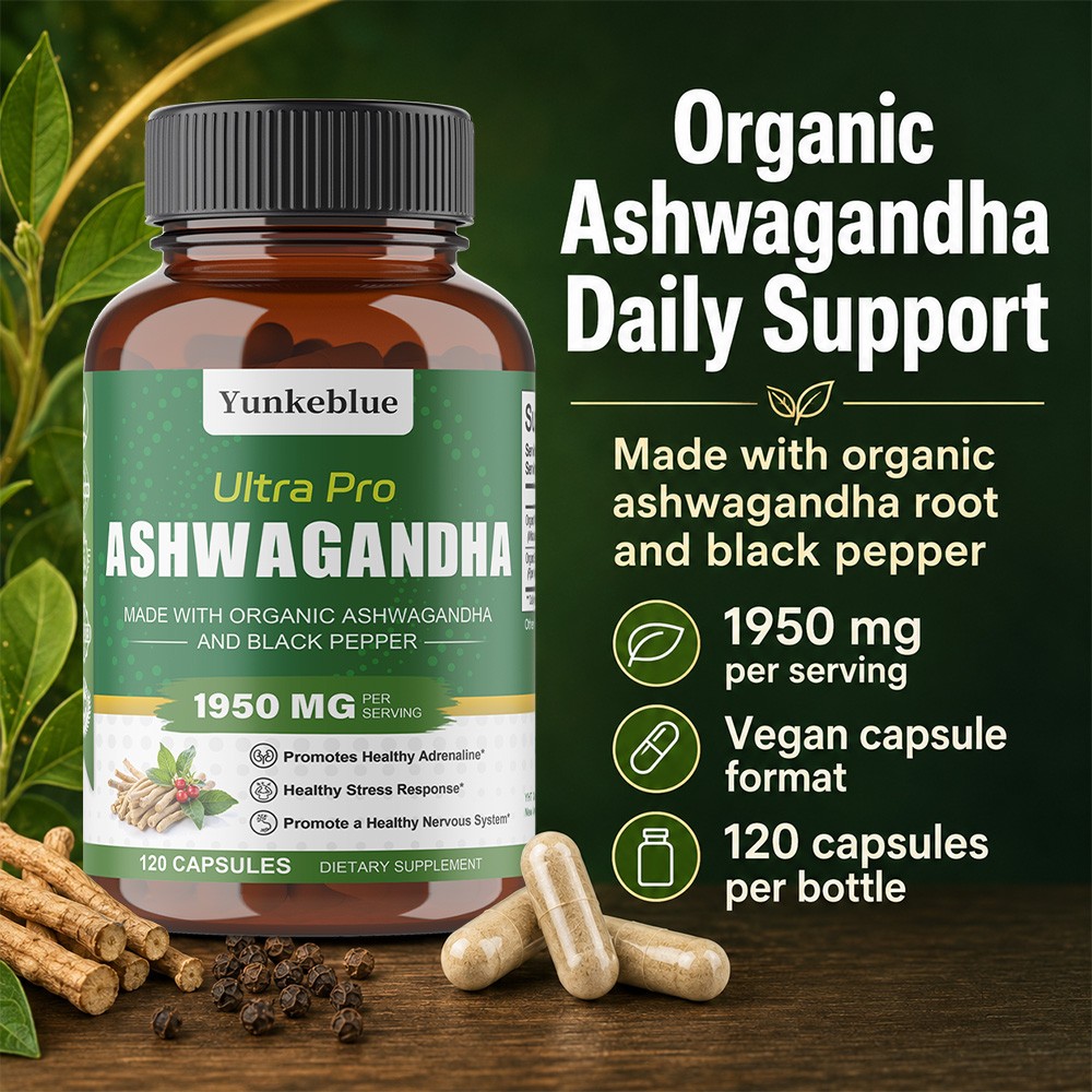 Yunkeblue Organic Herb Root Caps 1950mg with Black Pepper For Healthy Mood 120CT