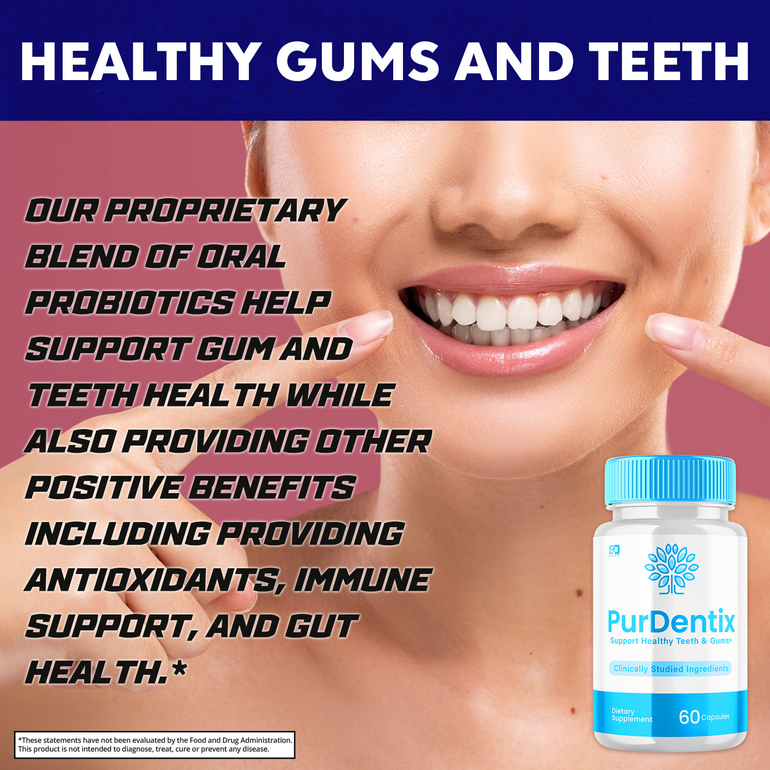 Purdentix Oral Probiotic Support Healthy Teeth and Gums Pur Dentix (60 Capsules)