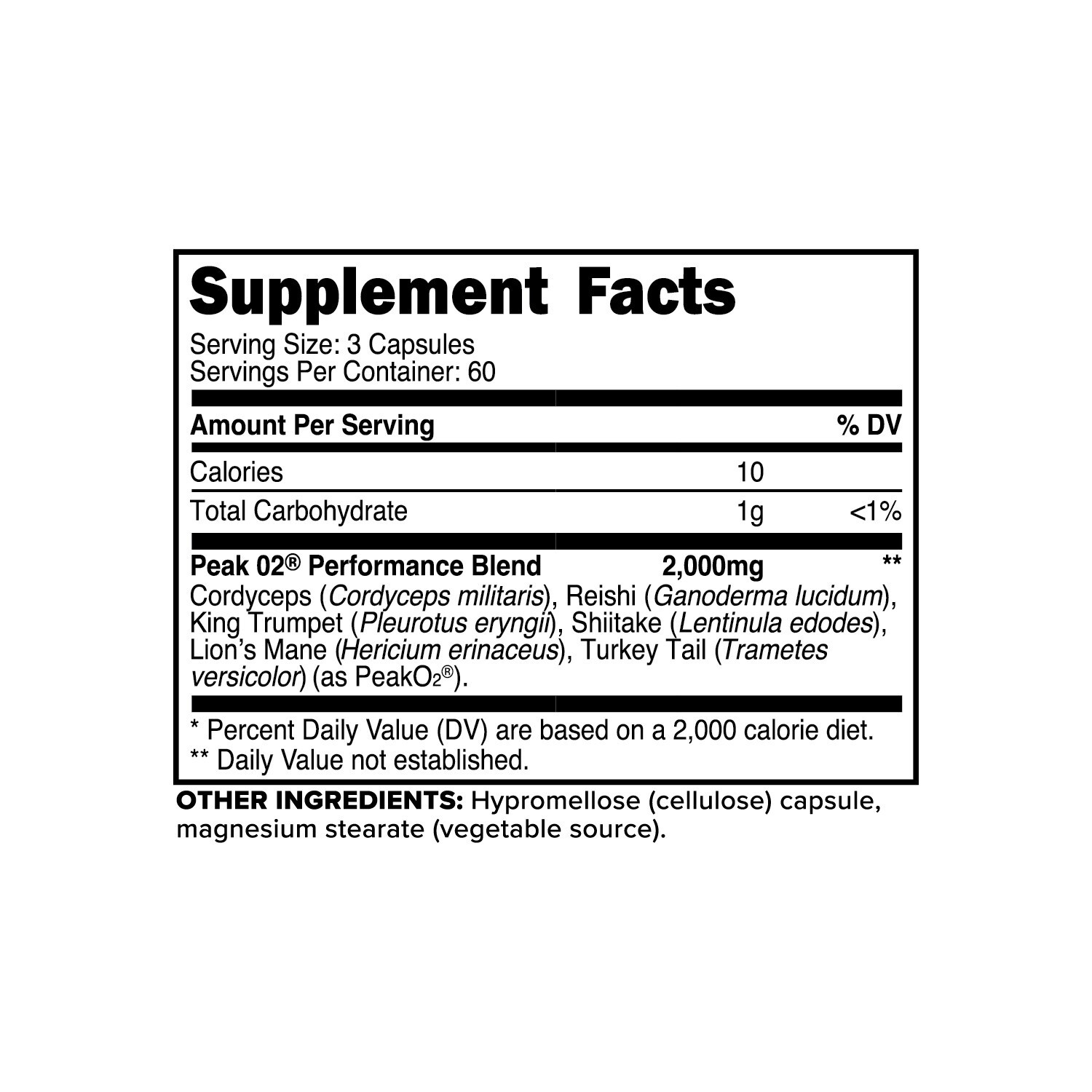 Primaforce Peak O2 Performance Booster (180 Capsules) Ultimate Mushroom Blend