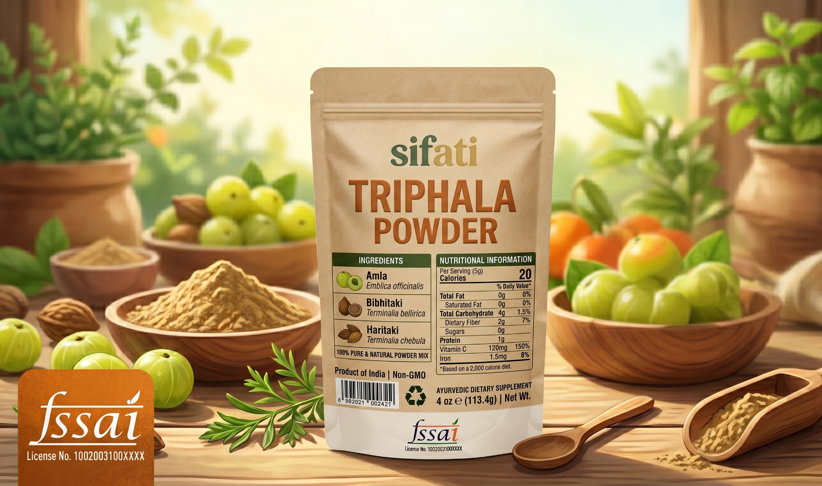 Organic Triphala Powder- 4 Oz Amla,Bahera,Harad , Ayurved- Skin, Hair, Digestion