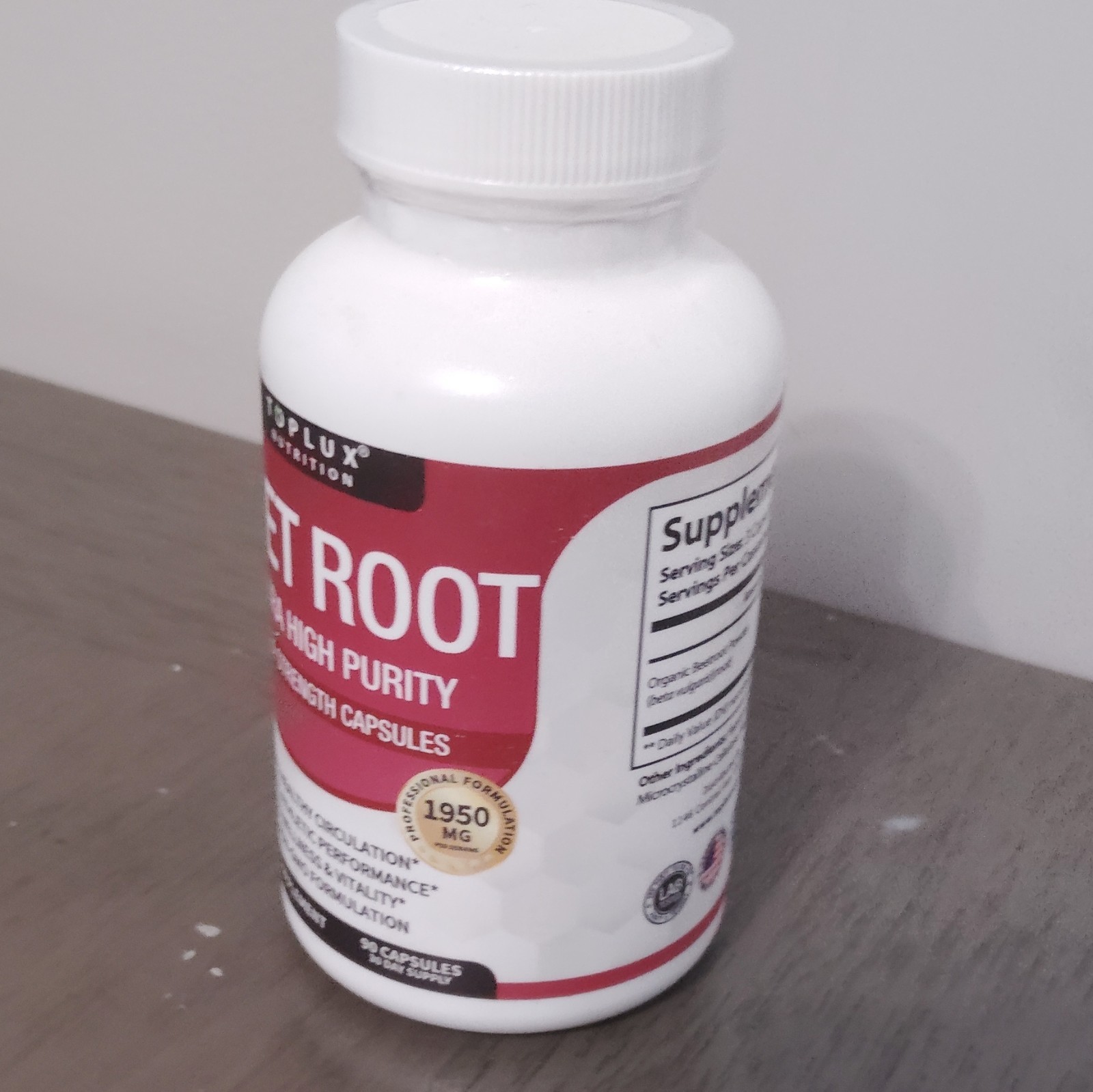 Toplux Nutrition Beet Root Capsules Vegan Non-GMO Circulation Support 1950 mg 90