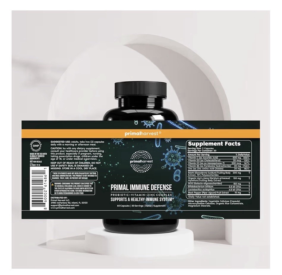 Primal Harvest Primal Immune Defense Probiotics Immune Booster Support 2 Pack