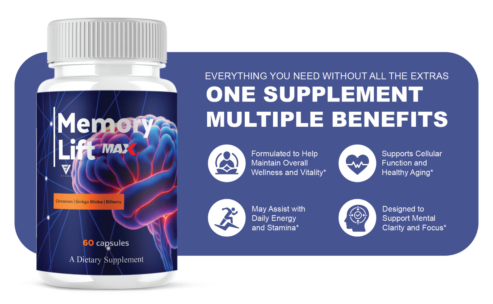 (2 Pack) Memory Lift Max Supplement, MemoryLift Nootropic Pills (120 Capsules)