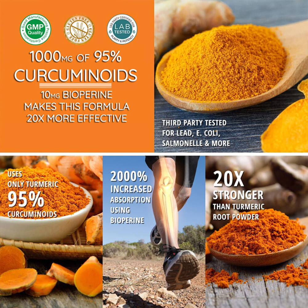 Turmeric Curcumin Highest Potency 1950mg&BioPerine Black Pepper Extract 120Pcs