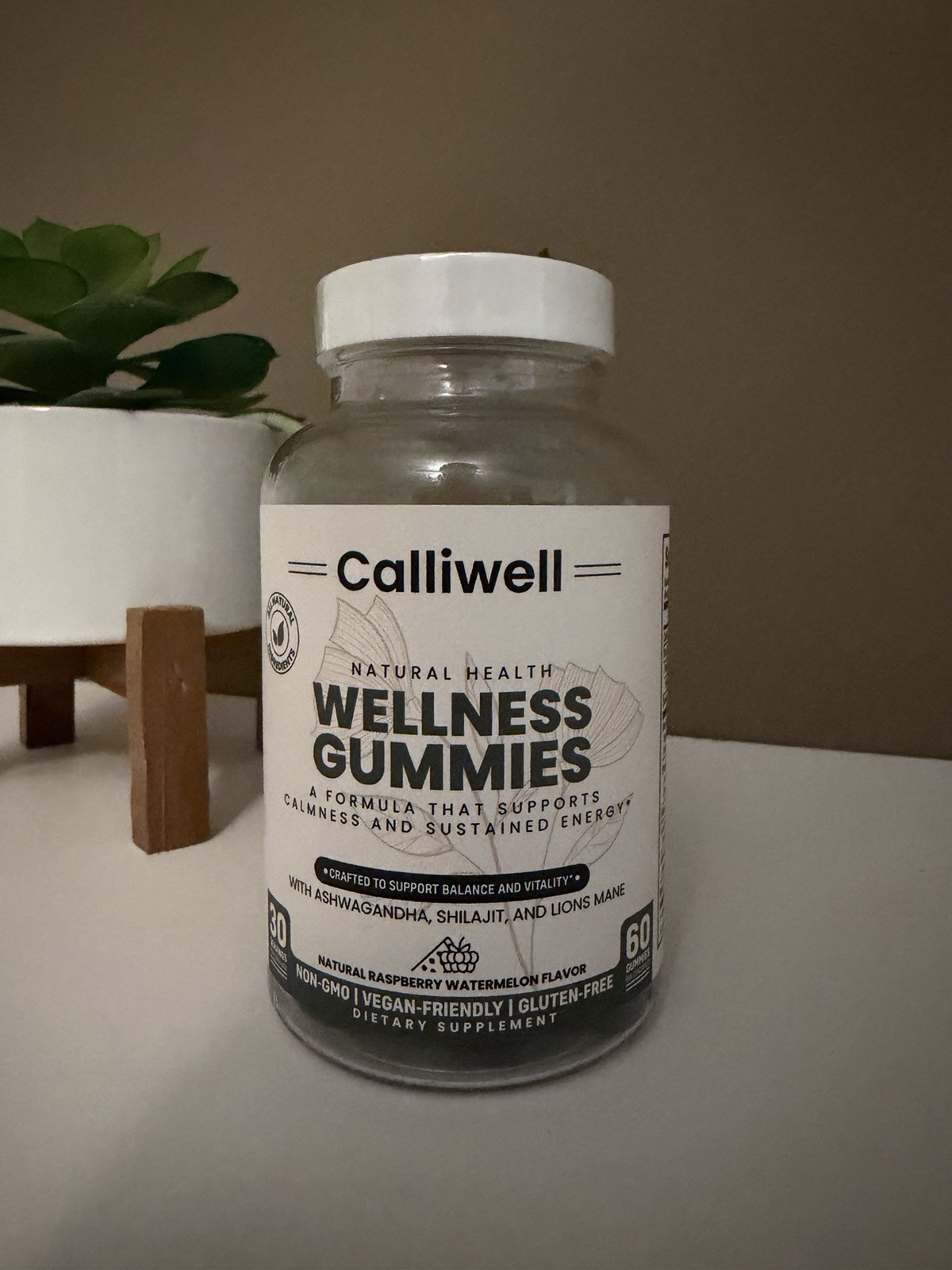 Calliwell Wellness Gummies 60 Raspberry Watermelon w/ Ashwagandha, Shilajit
