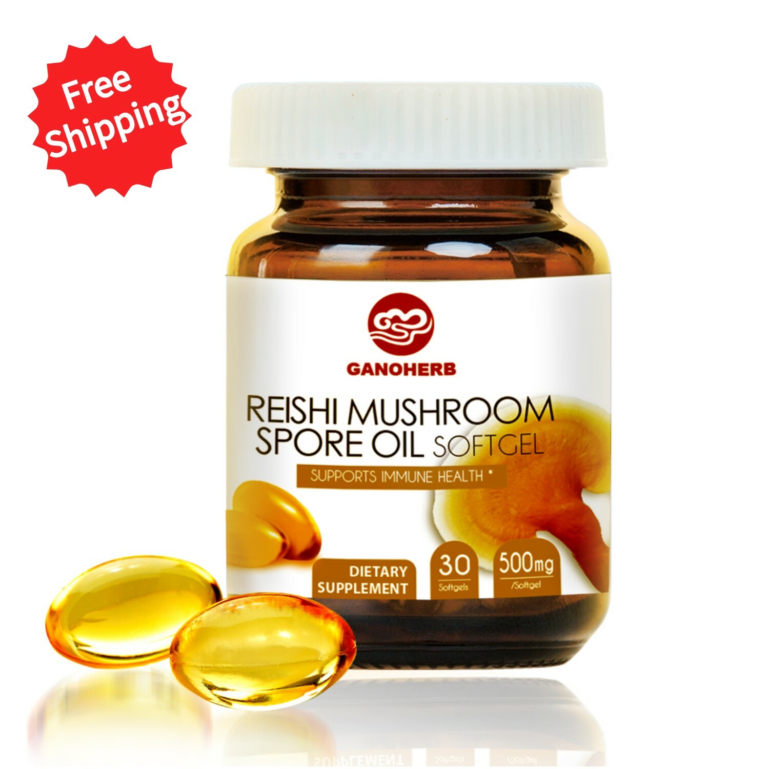 GANOHERB Organic Ganoderma Lucidum Reishi Mushroom lingzhi Spore Oil Softgel