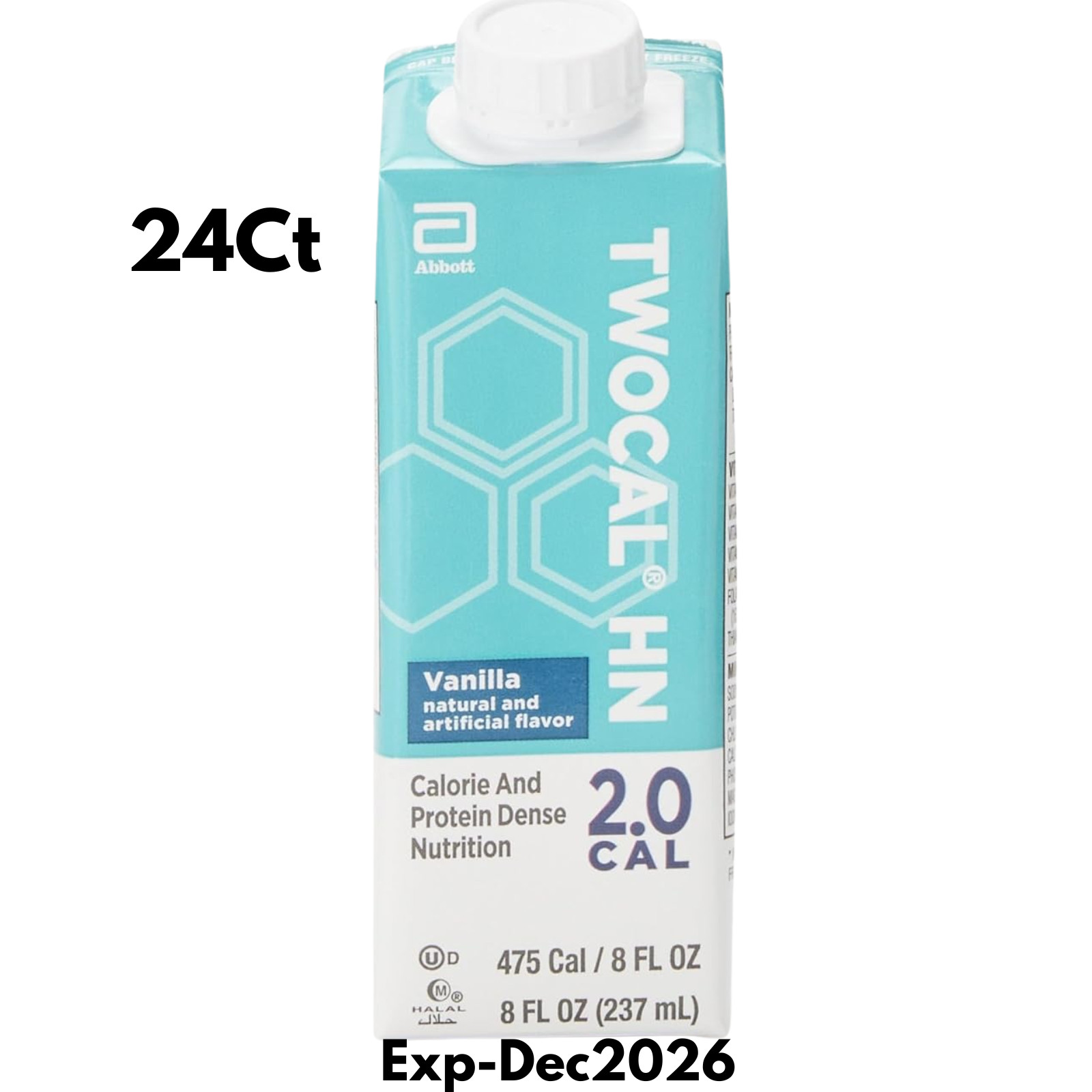 TwoCal HN 2.0 Cal Vanilla 8oz Nutrition Drink Free Shipping 24Ct