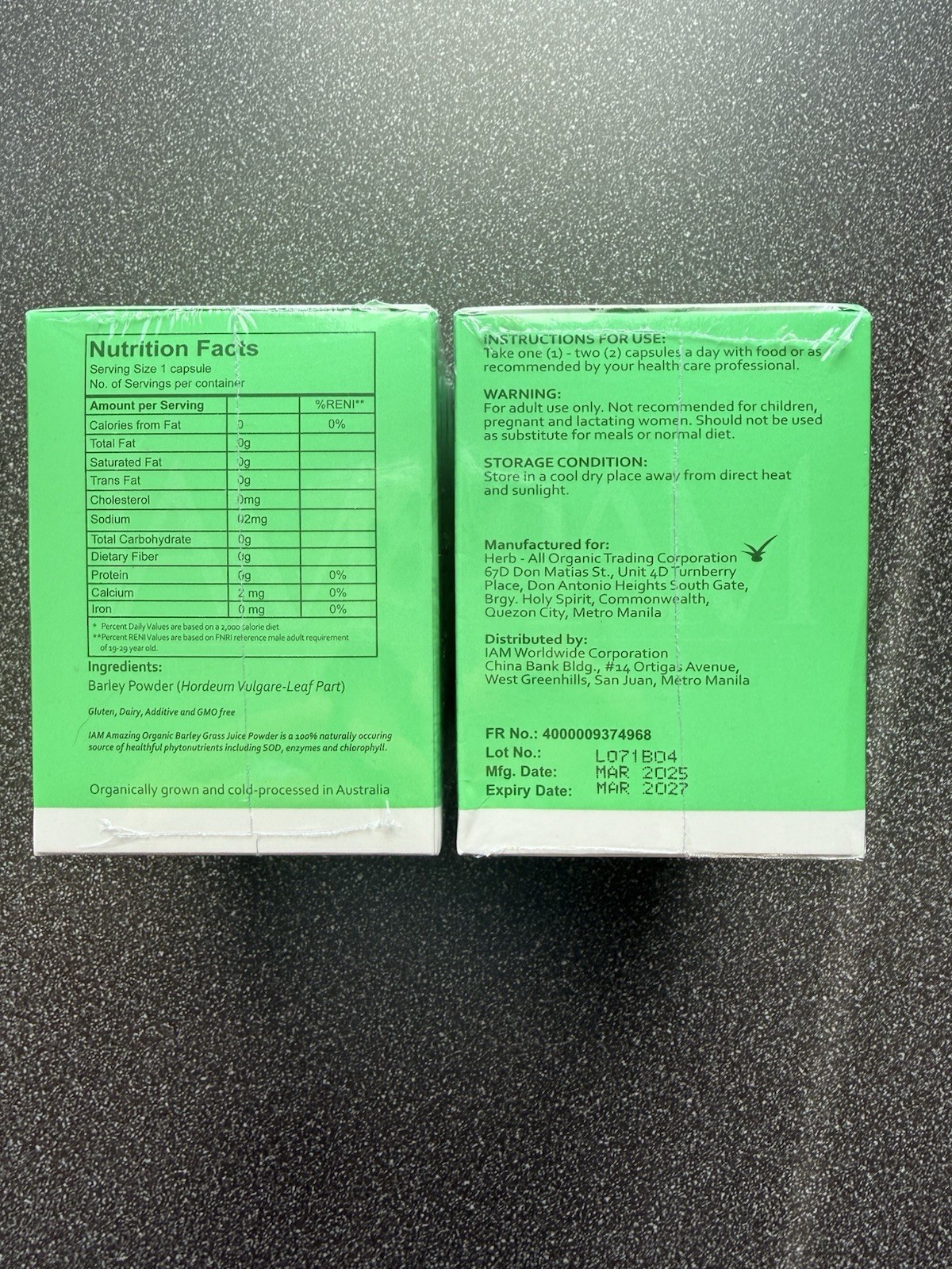 Amazing Pure Organic Barley Capsule 3 Boxes Sealed EXP. 2027