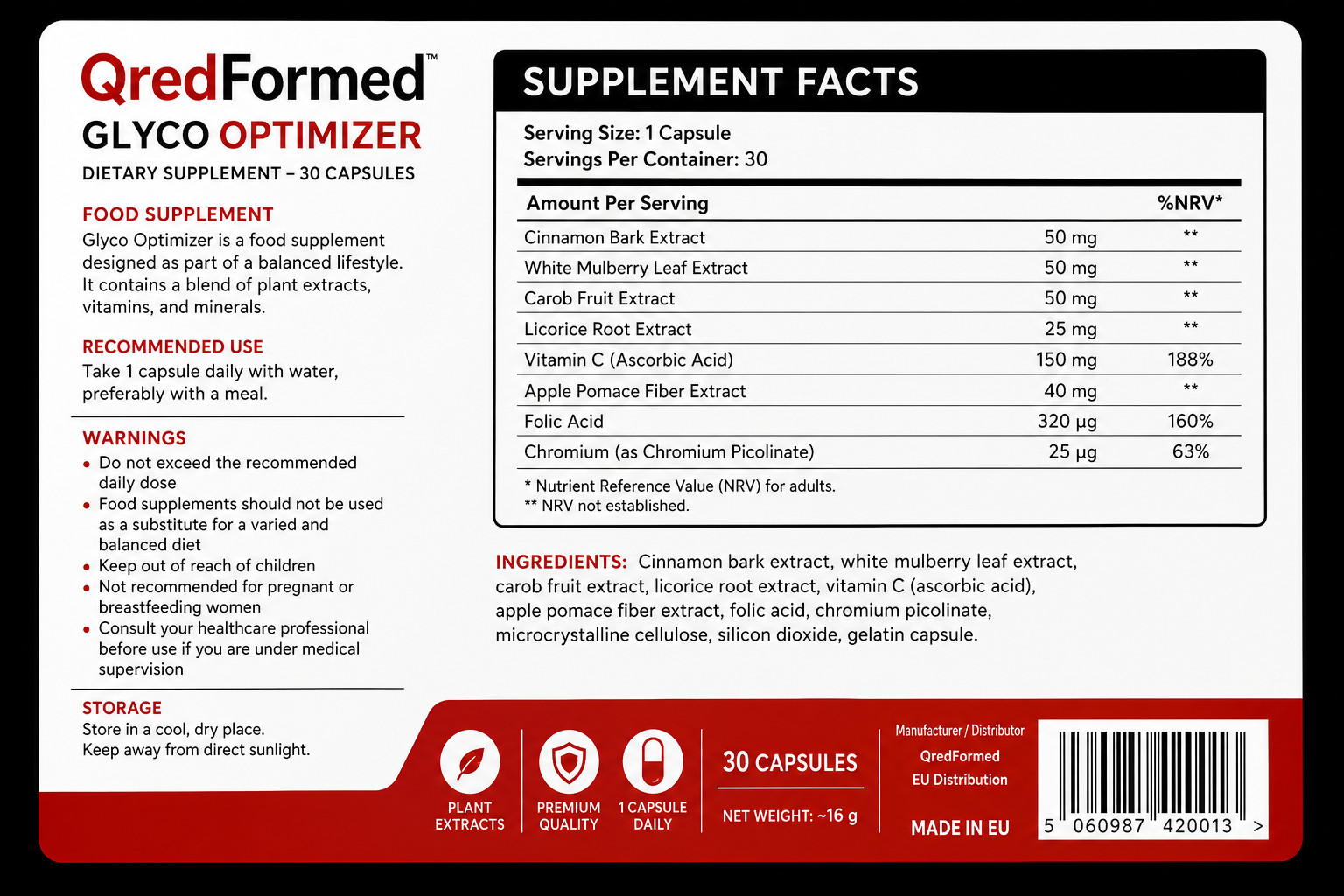 Glyco Optimizer 30 Capsules – Energy & Balance Daily Formula QredFormed (2 Pack)