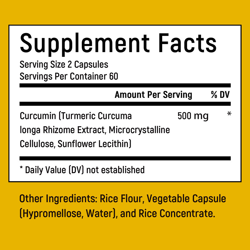 Turmeric Curcumin Capsules 500mg Per Serving Anti Inflammatory Antioxidant