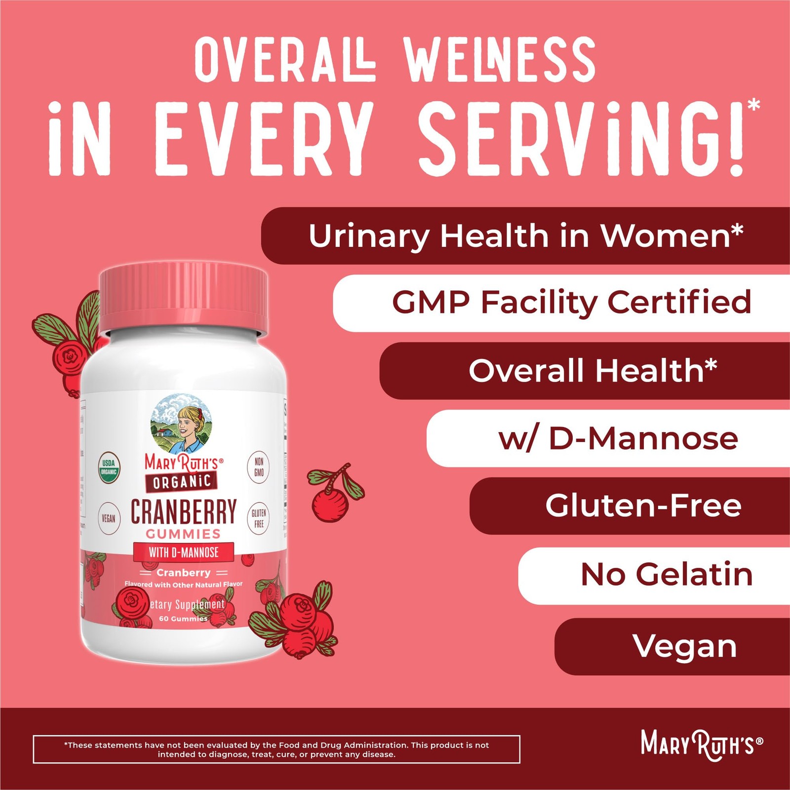 MARYRUTH’S Organics Organic Cranberry Gummies – 500mg 60 Count (Pack of 1)