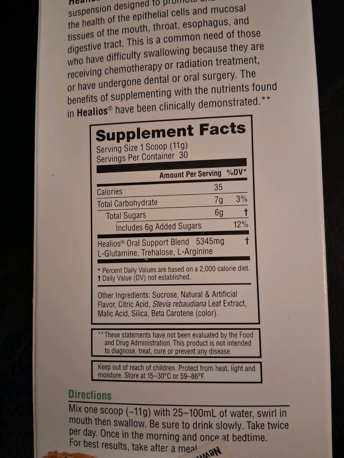 Healios Oral Health Supplement Powder Orange