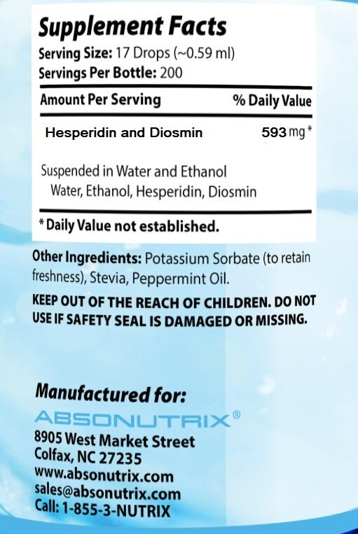 Absonutrix 4 oz 593 mg Hesperidin and Diosmin all natural helps vascular health