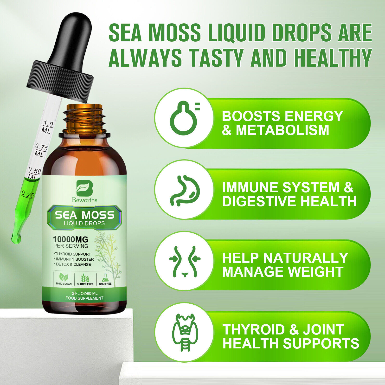 Sea Moss Liquid Drops +Black Elderberry Extract Immune Joint Digestion Support