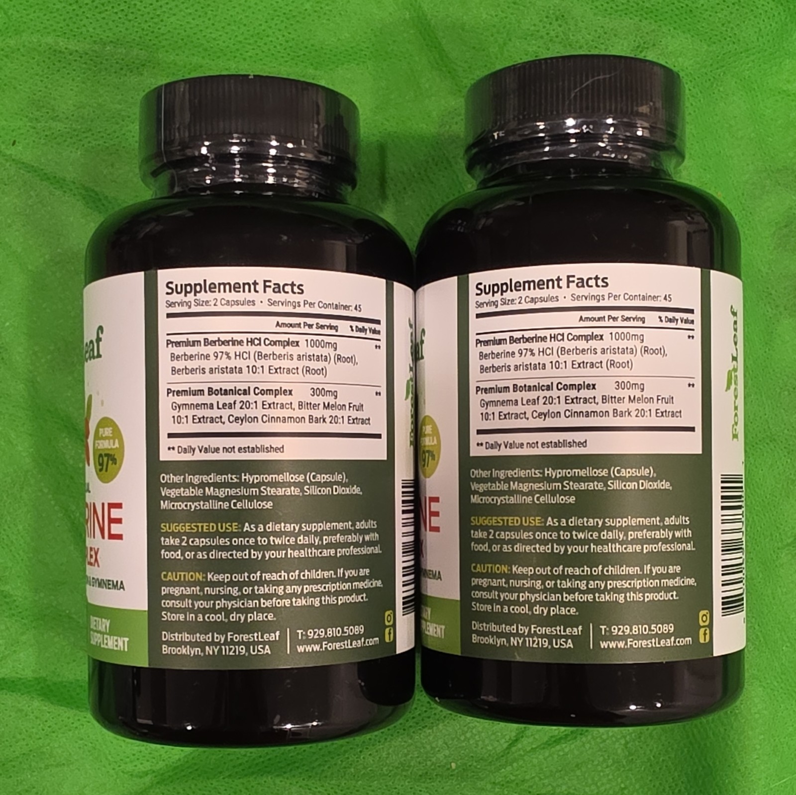 ForestLeaf Dual Berberine HCl 1300mg Gymnema Bitter Melon 90 Ct 2 Bottles