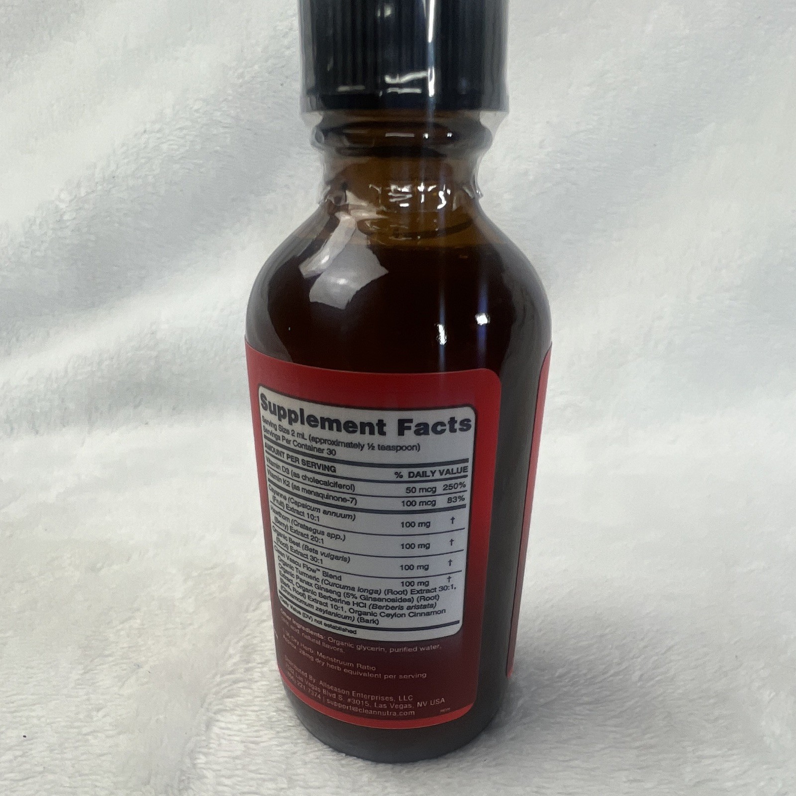 Clean Nutra Vascu Flow Liquid Drops Cayenne Hawthorn Beet Root D3 K2 2 fl oz
