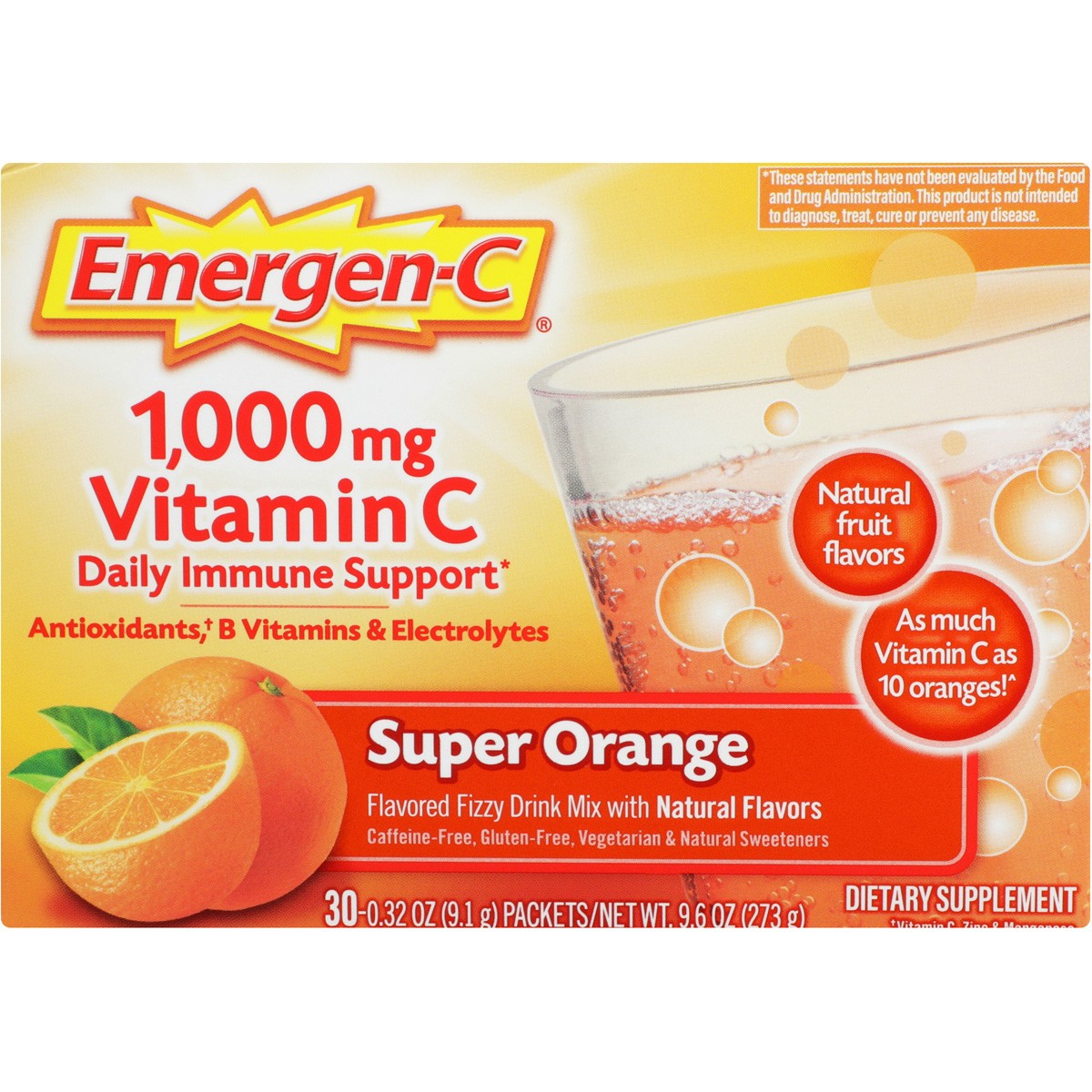 Emergen-C Dietary Supplement Vitamin C 30 Count Super Orange Ct 3 Pack