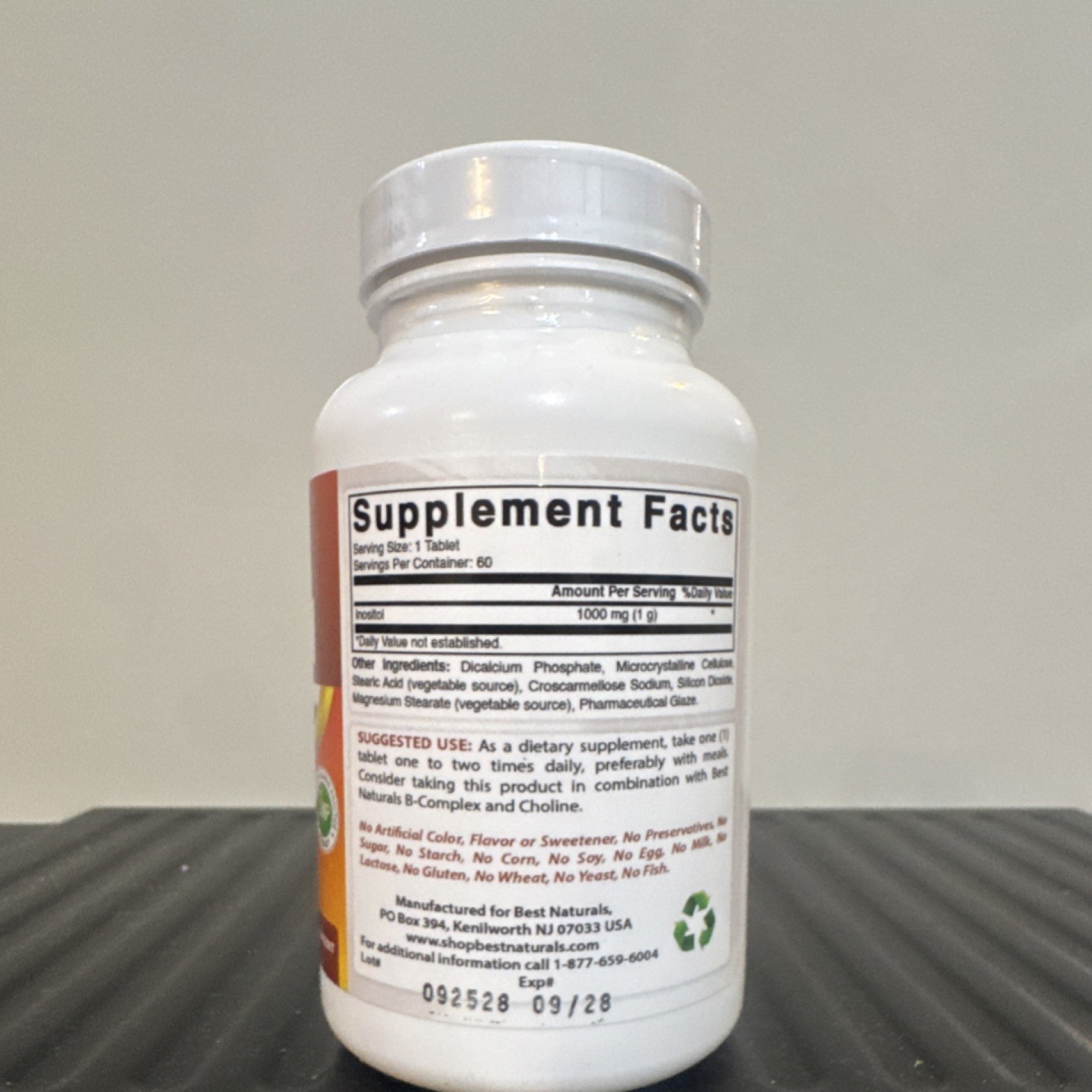 Best Naturals Inositol 1000mg Mood Support Vegetarian Gluten-Free 60 Tablets