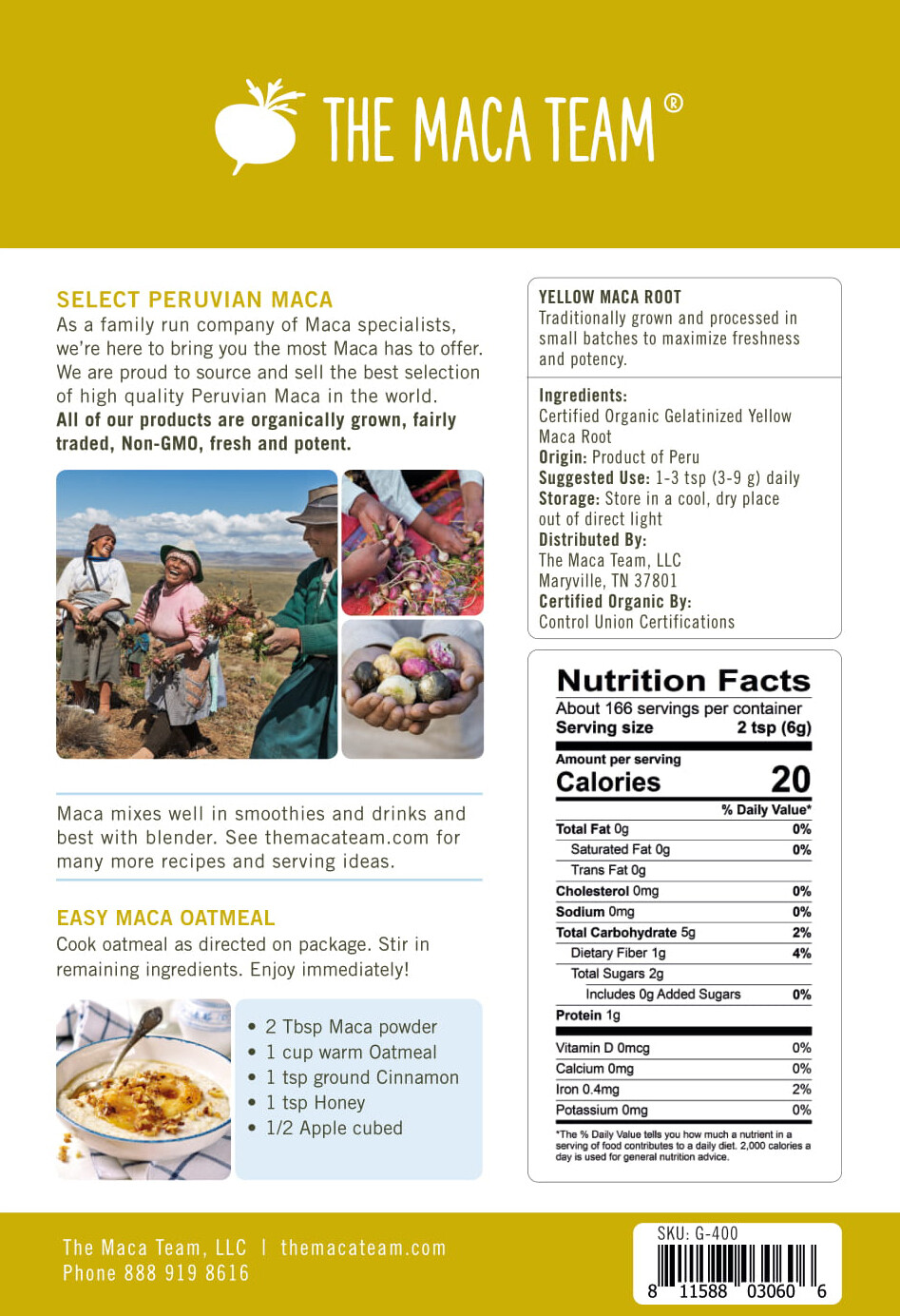 Gelatinized Maca Root Powder From Peru – Certified Organic, Fresh Harvest