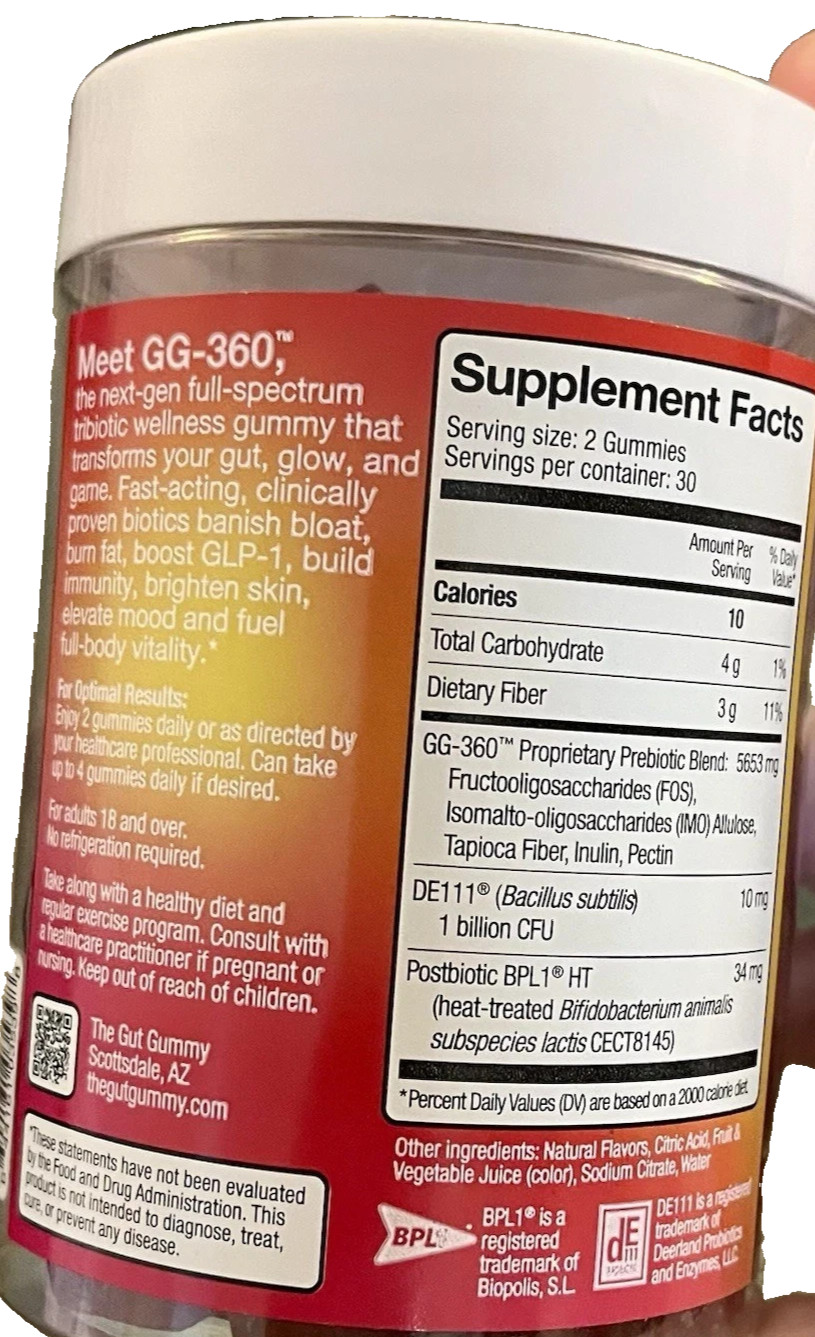 The Gut Gummy GG-360 Full-Spectrum Tribiotic Dietary Supplement Gummies 60 ct