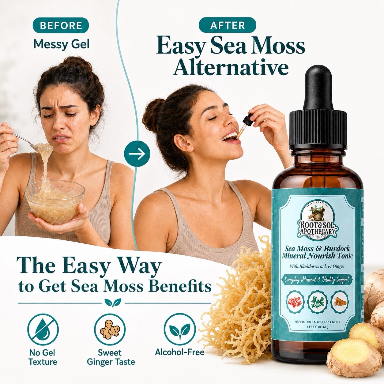 Root&Sol Apothecary Sea Moss Burdock Bladderwrack Ginger Tonic 1 fl oz