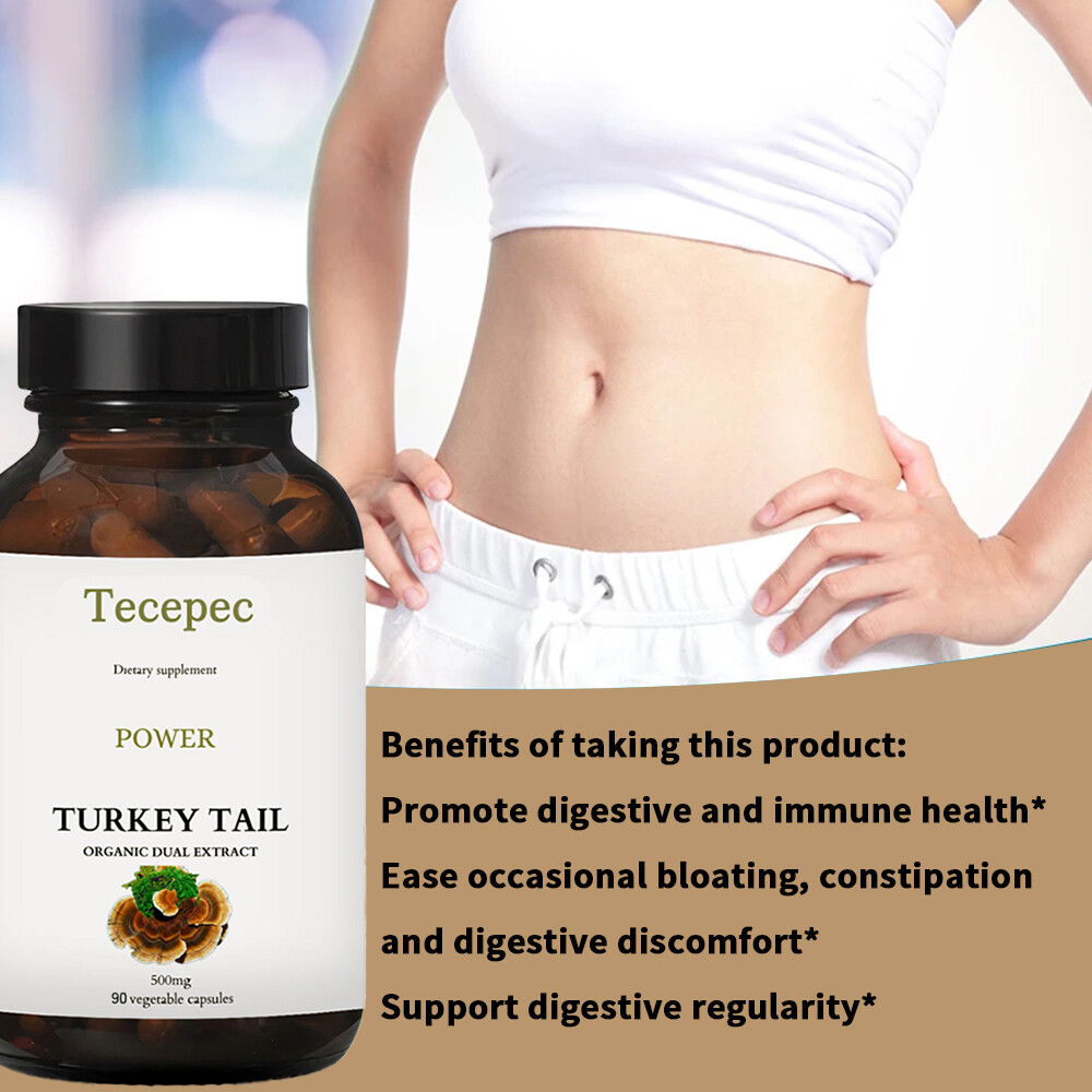 Turkey Tail Mushroom Capsules 500mg, Organic Dual Extract, Digestive Health