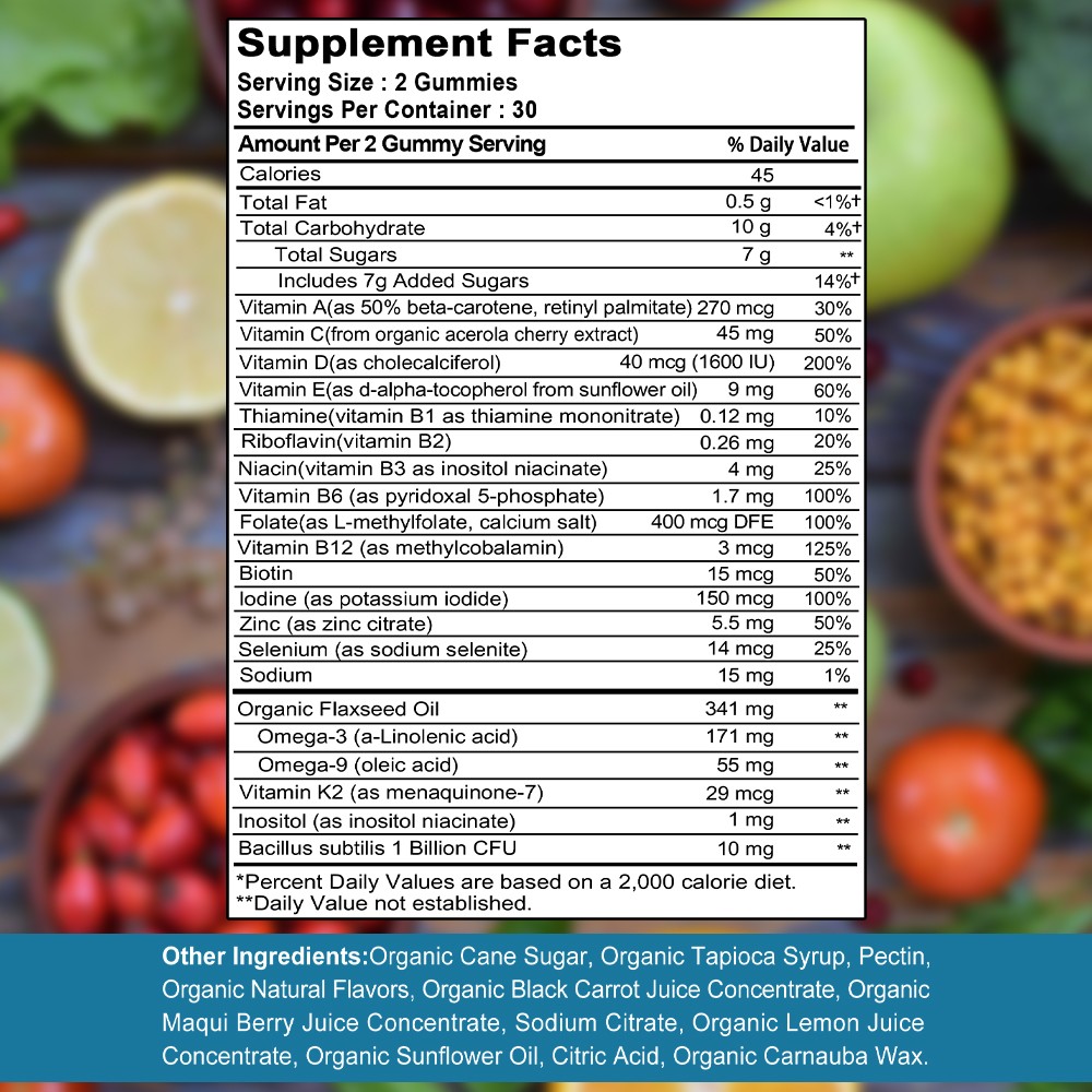 Men Organic Multi & Probiotics Gummies-Multivitamin with Omega-3 for Men Health