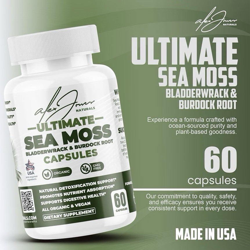 Alex Jones Naturals Sea Moss Capsules 60 Organic Vegan GMO Free Bladderwrack