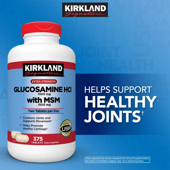 Kirkland Glucosamine HCl 1500 mg with MSM 1500 mg 375 Tablets USP EXP: 02/2028