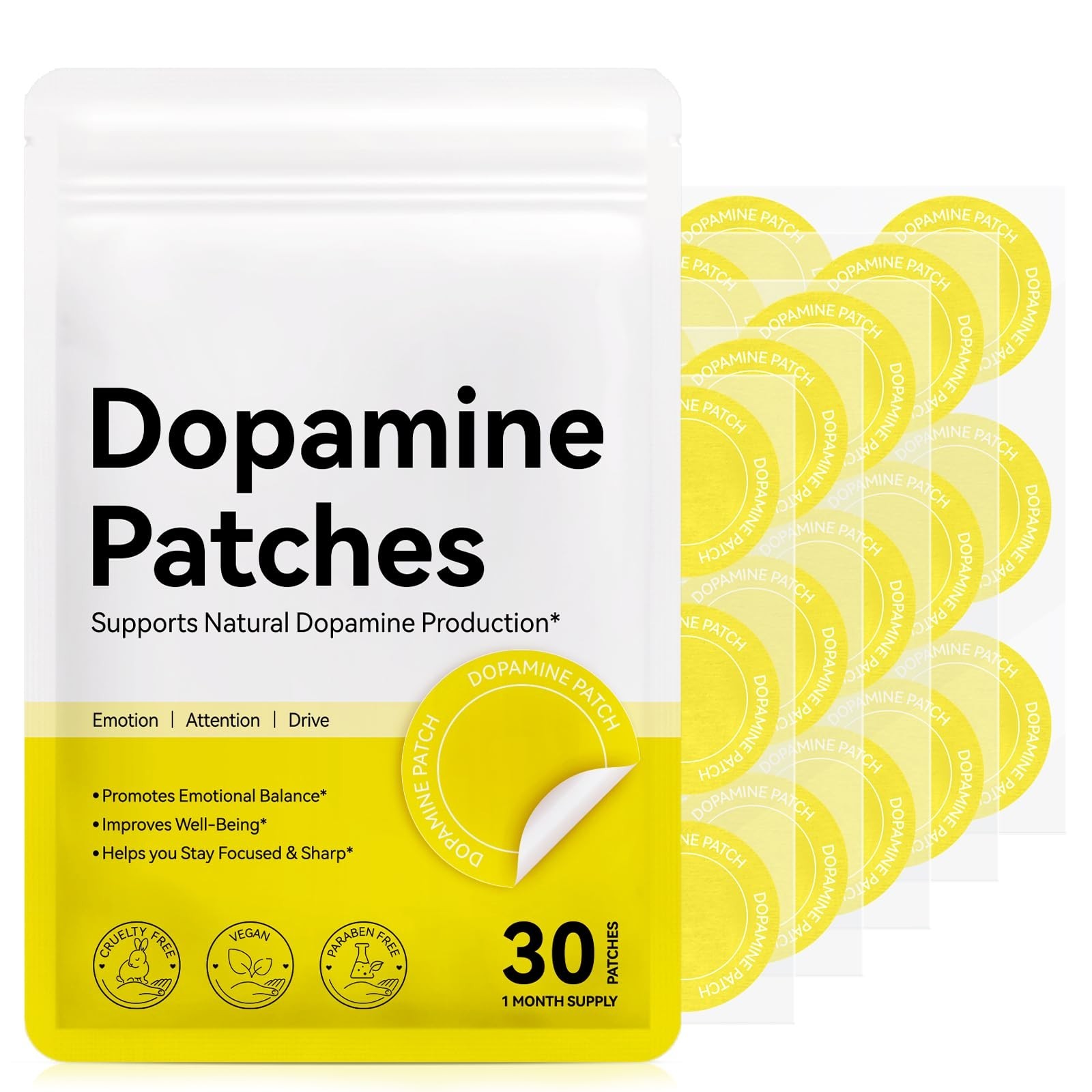 Dopamine Patches Supplements for Men Women Mood Boost & Positivity Support