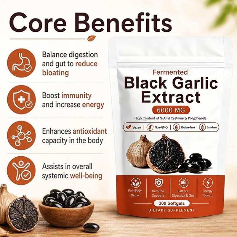2 X Black Garlic Extract Softgels 300ct, Odorless Vegan Non-GMO Supplement