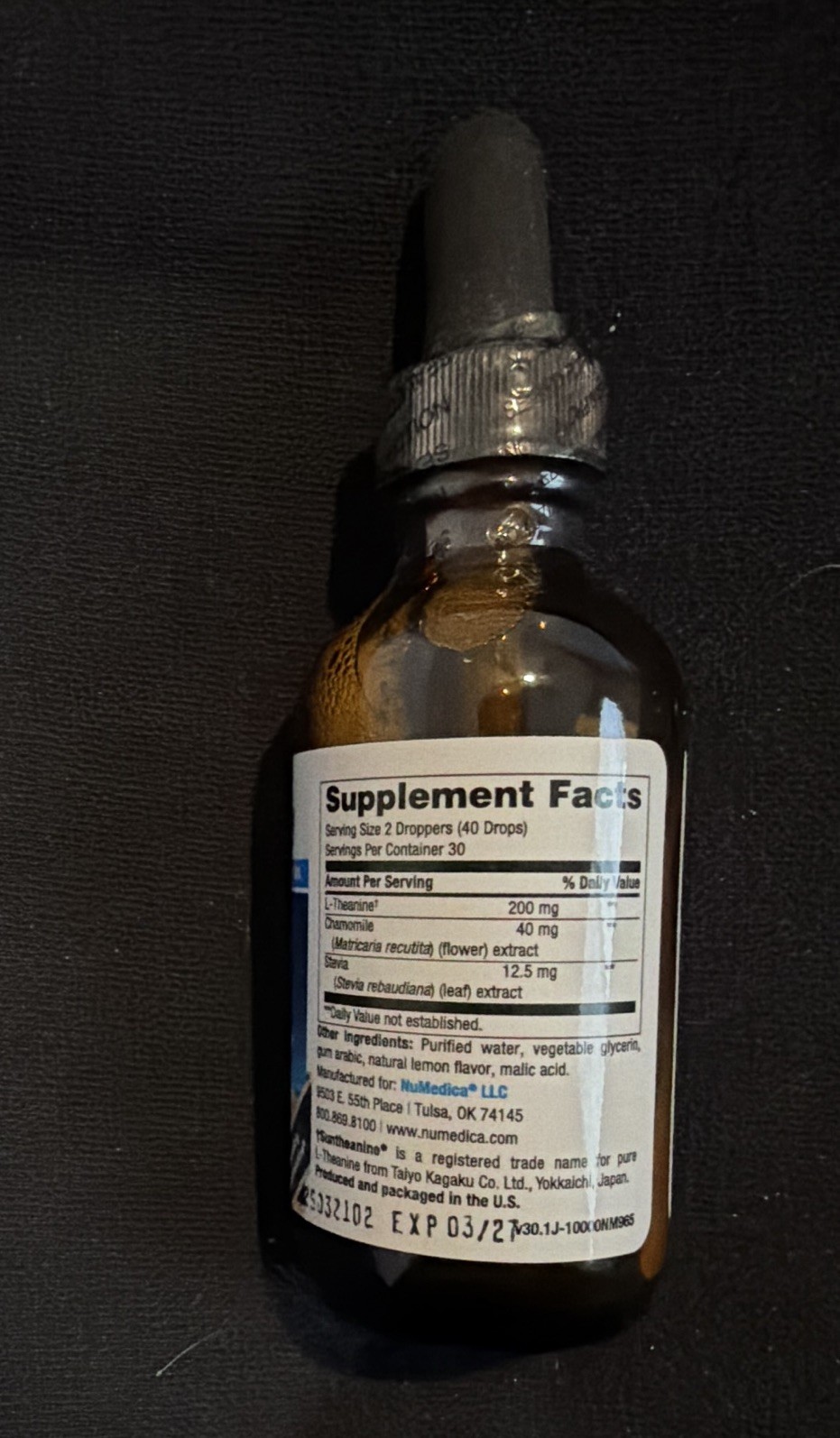 NuMedica L-Theanine Liquid Drops 200mg Stress Support Lemon 2 fl oz