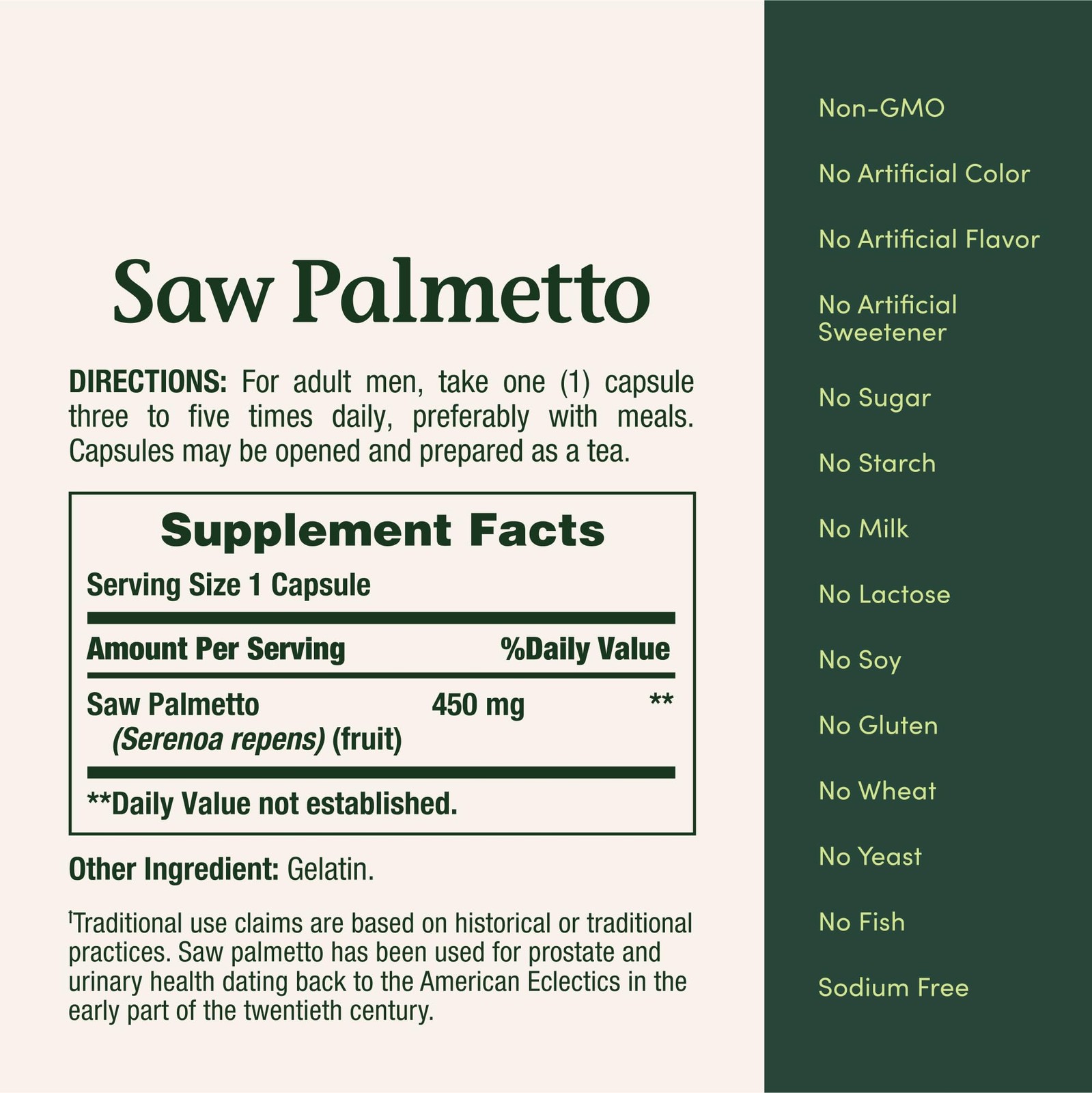 Nature’s Bounty Saw Palmetto, Herbal Health Supplement, 100 Count (Pack of 1)