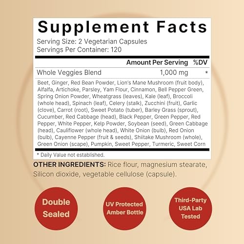 Fruit & Veggie Supplement – 480 Vegetarian Capsules | Natural 40 Whole Foods