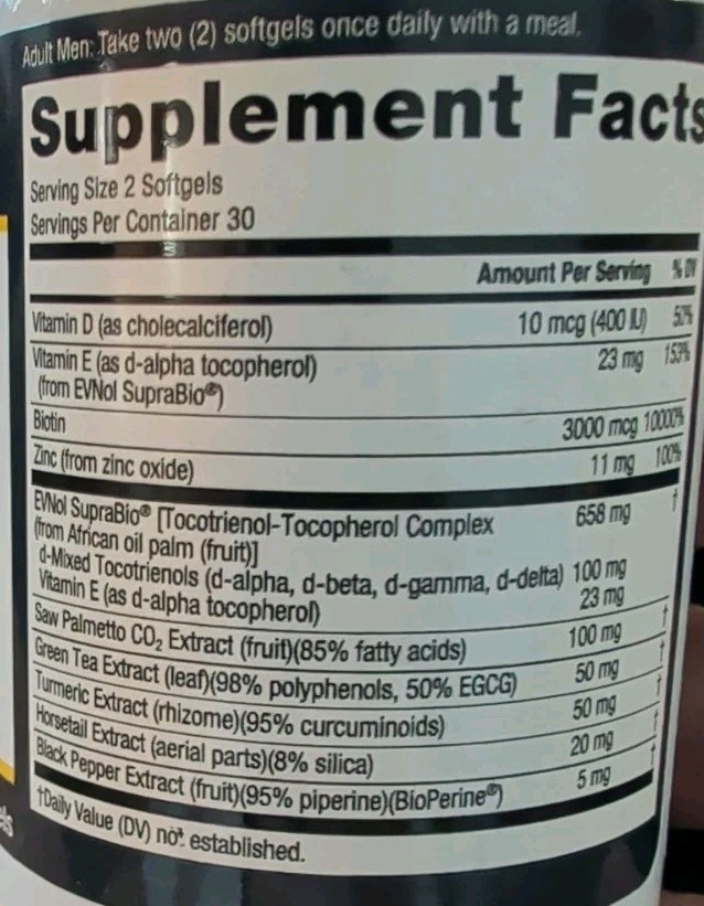 Ageless Male Hair Growth Supplement 60 Softgels Evnol Saw Palmetto Exp 12/2026