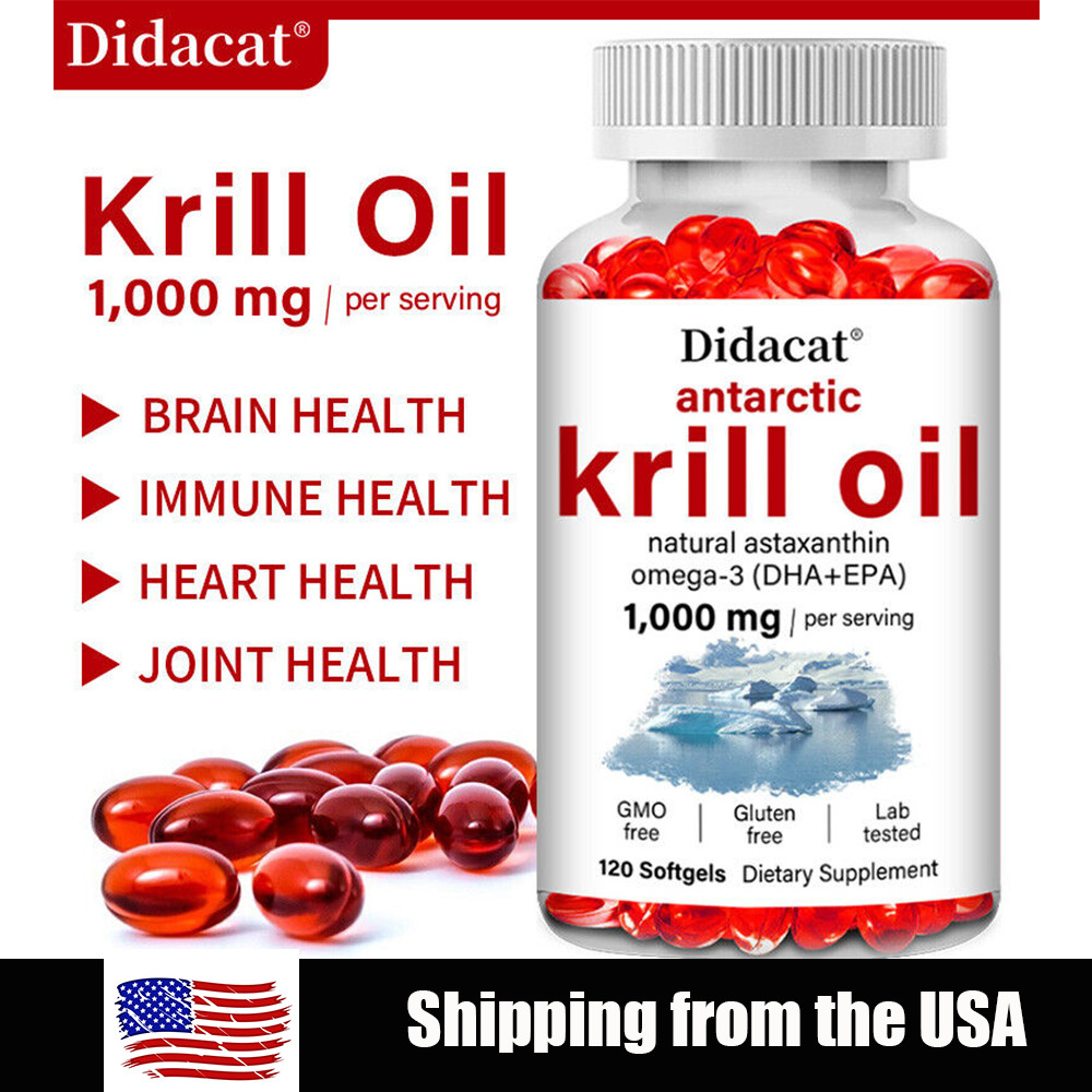 1000mg Krill Oil,Rich Omega-3 EPA DHA,Nourish Heart,Brain & Joint,120 Softgels