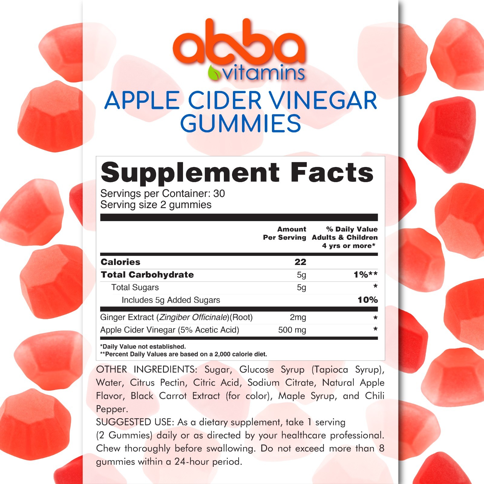 Apple Cider Vinegar & Ginger Gummies 60 Ct Vegan Kosher