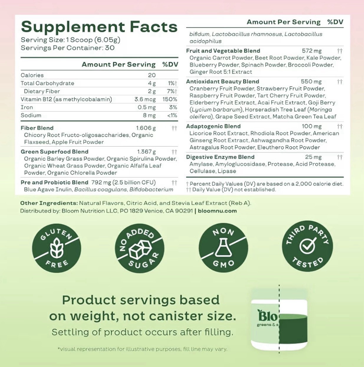 Bloom Greens & Superfoods Strawberry Kiwi Powder 6.39oz Gluten-Free Exp: 12/2026